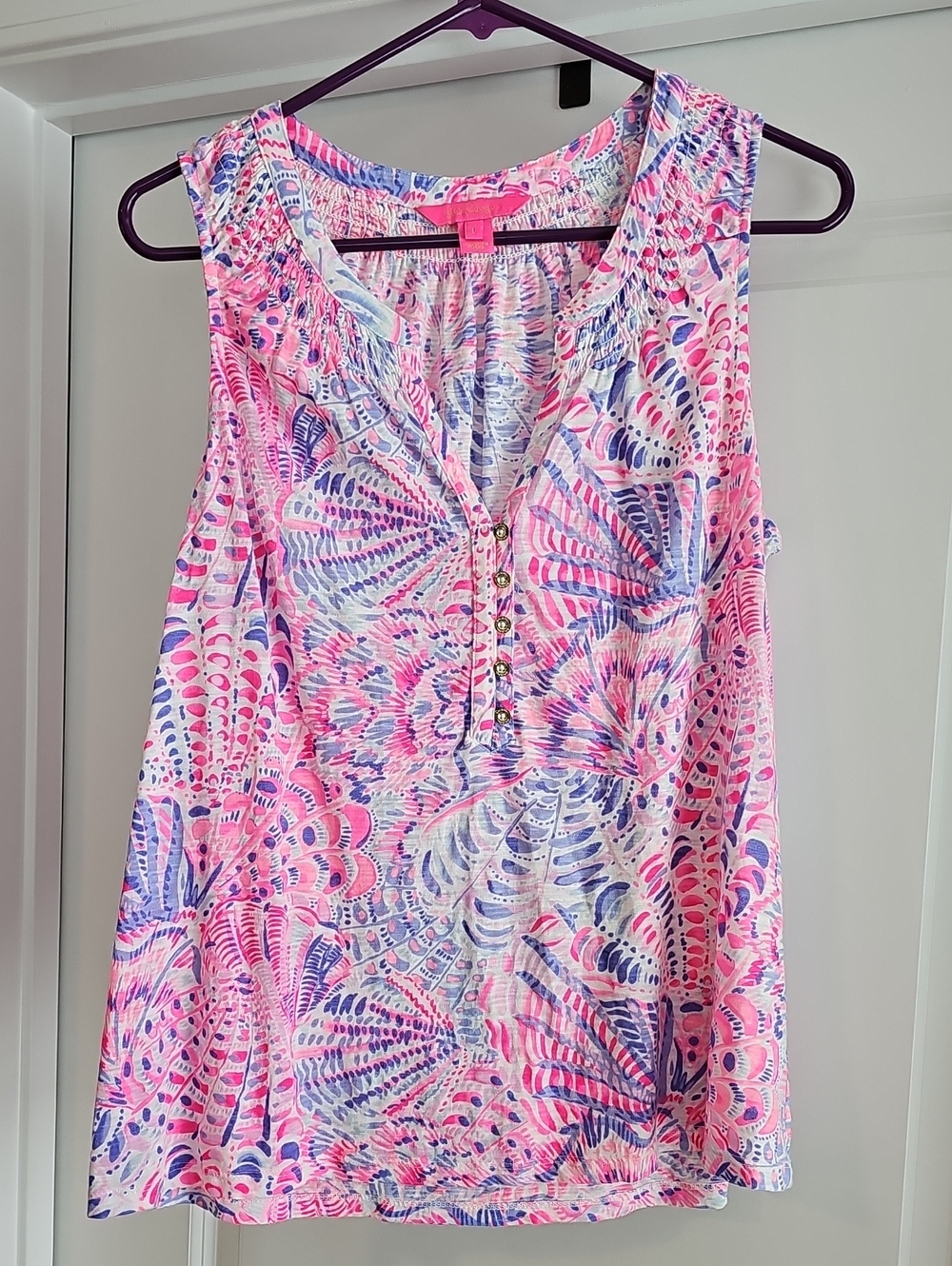 Lilly Pulitzer Pink & Blue Printed Sleeveless Henley Camisole